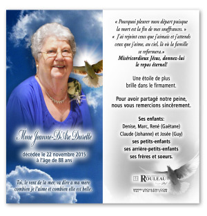 Célébration commémorative anniversaire Mme Jeanne-D'Arc Durette