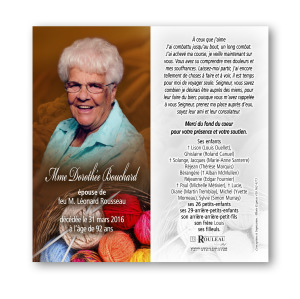 Célébration commémorative anniversaire Mme Dorothée BOUCHARD ROUSSEAU